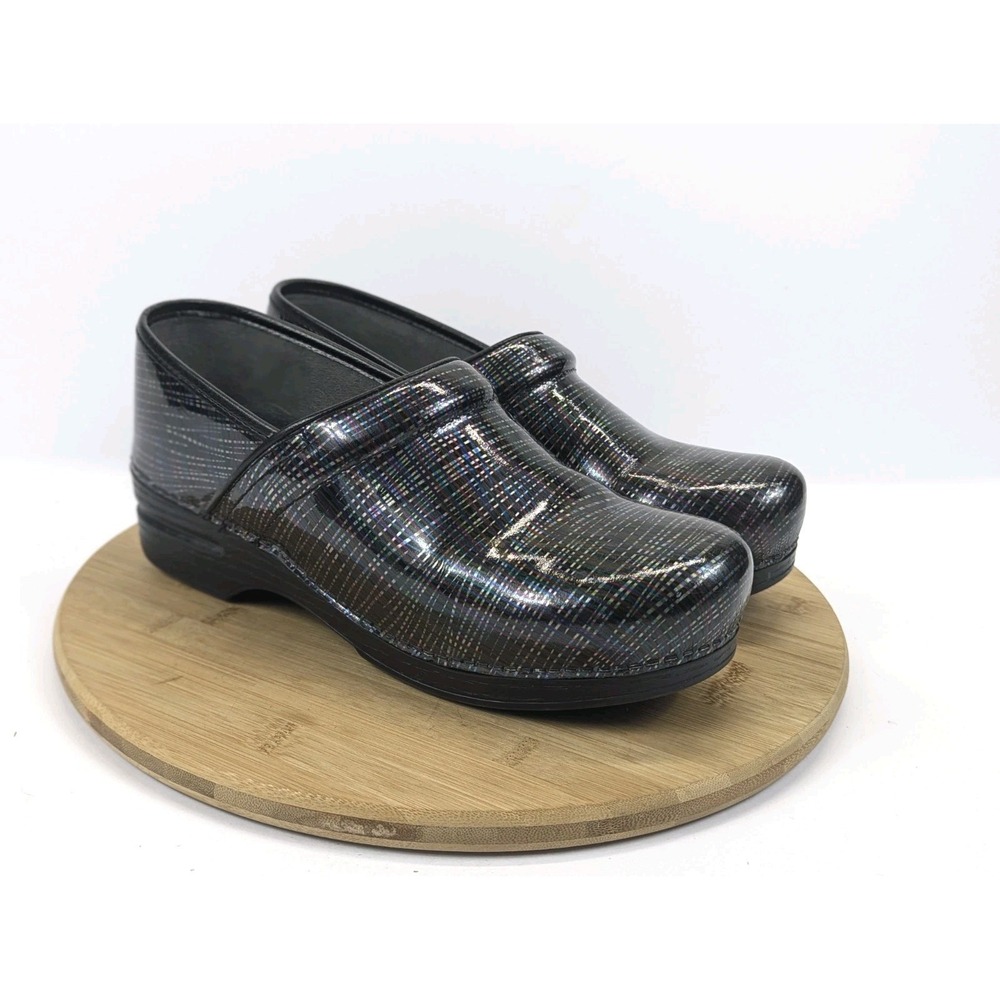 Dansko XP Womens Clogs Size 11.5 Black Multicolor Patent Leather Slip On Shoes